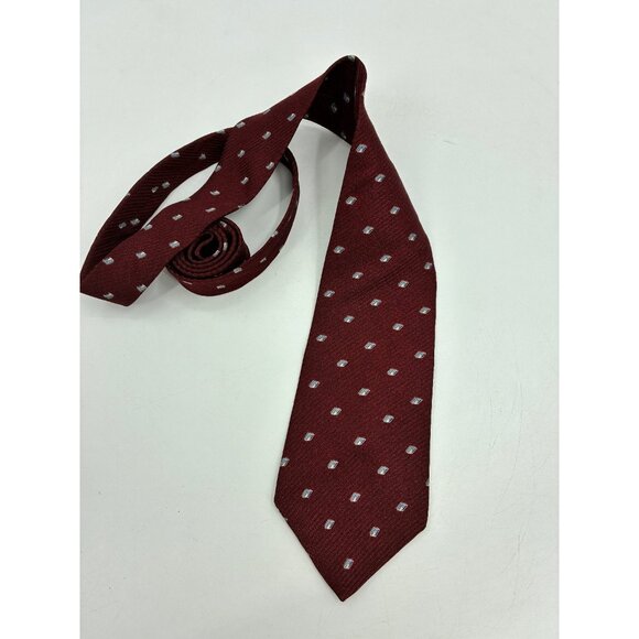 Geoffrey Beene Mens Long Tie Burgundy Dot Pattern Classic Silk Necktie - Picture 4 of 5